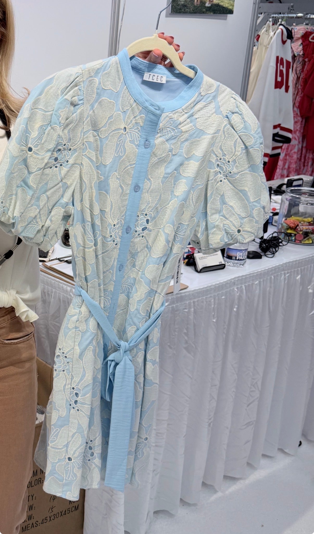 TCEC - Floral Eyelet Button Front Mini dress - BLUE