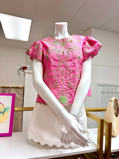 Entro embroidered blouse Pink/Green