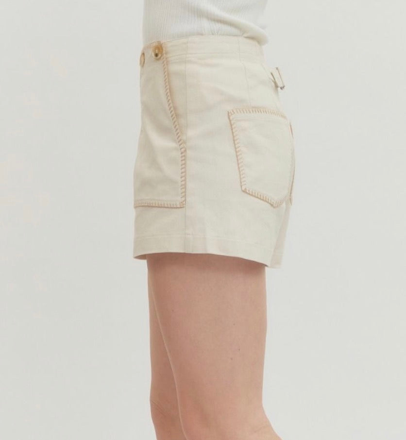 Entro - High Waisted Contrast Stitching shorts - ECRU