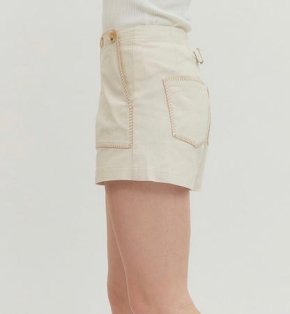 Entro - High Waisted Contrast Stitching shorts - ECRU