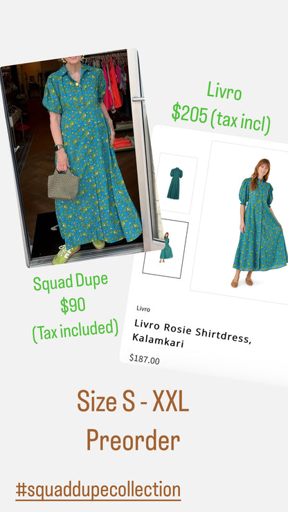 The Kelly blue green dupe dress
