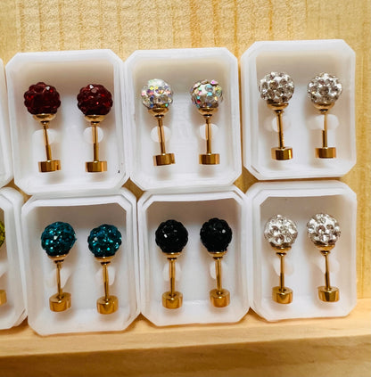 Sparkling Gems Ball stud earrings for Sensitive Ears with Screw Back