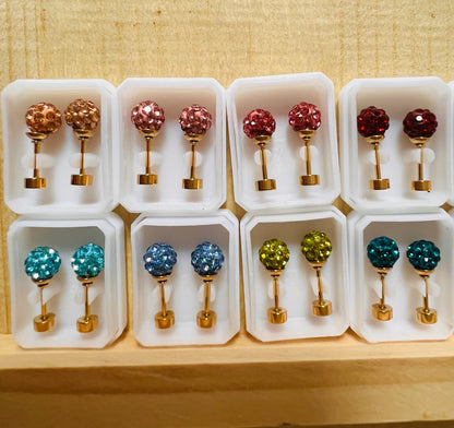 Sparkling Gems Ball stud earrings for Sensitive Ears with Screw Back