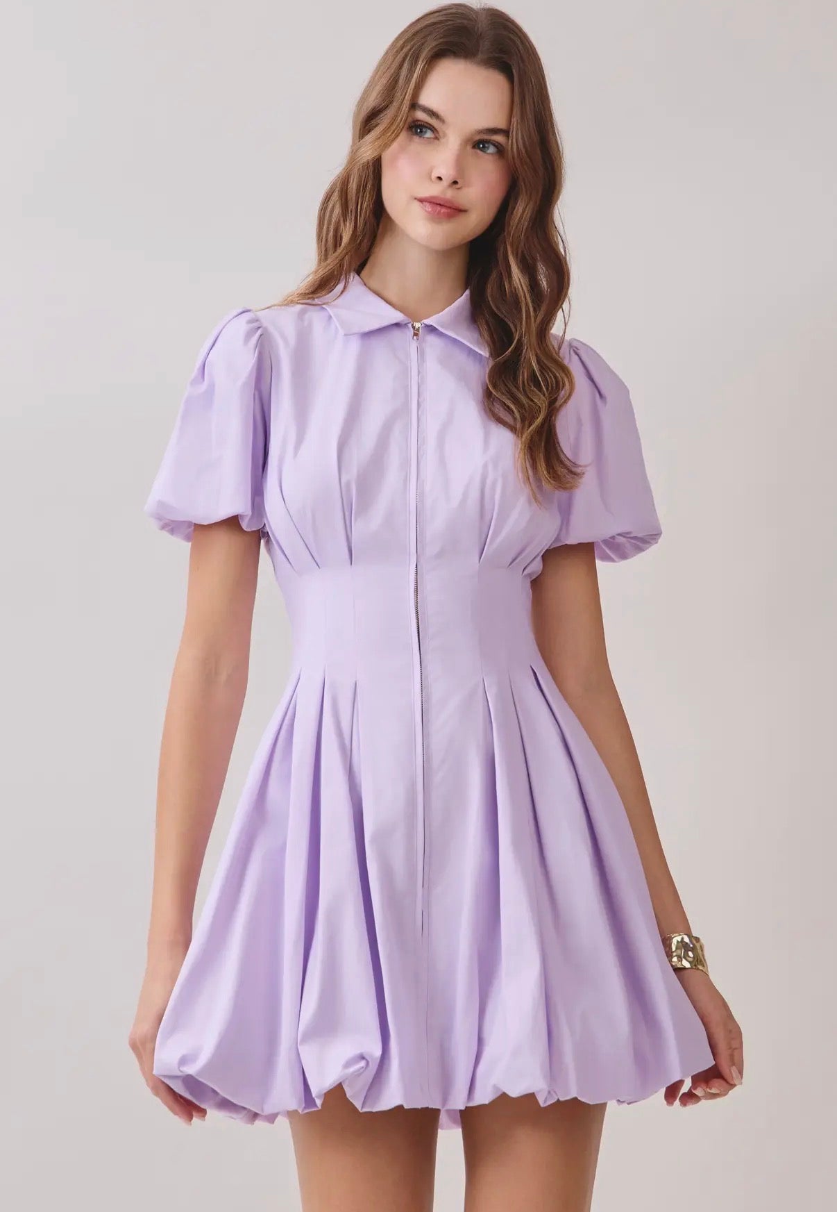 TCEC - Fit and Flare zipper front Bubble hem mini dress - LAVENDER
