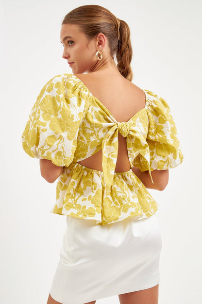 La’Ven Floral Tied Back Top / Chartreuse