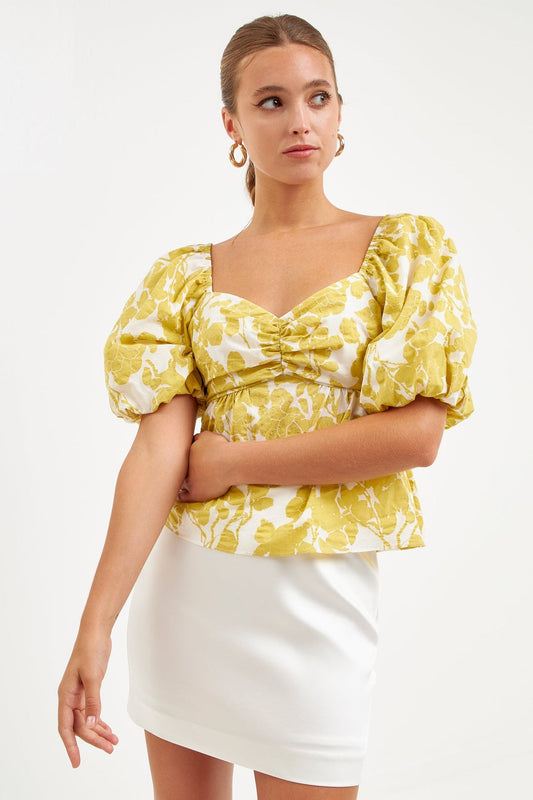 La’Ven Floral Tied Back Top / Chartreuse