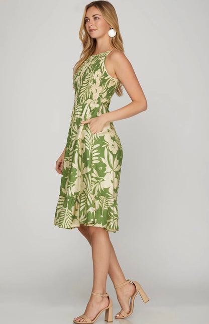 She+Sky mid dress / Green tropical