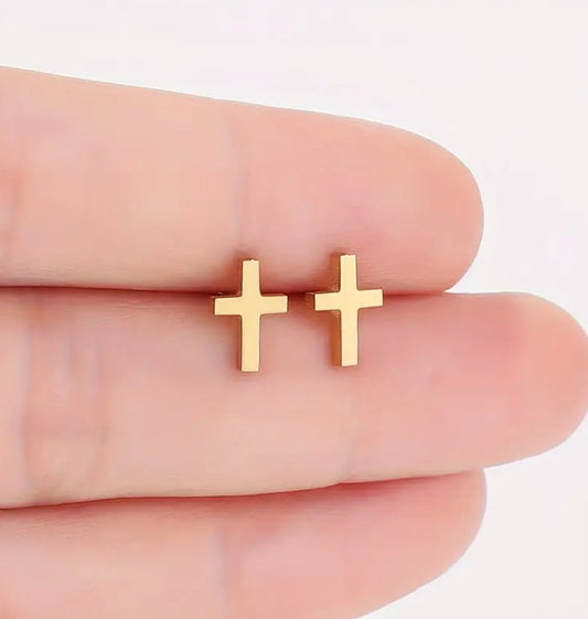 18k gold stainless steel cross stud earrings