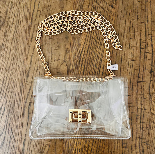 Clear purse with gold accents