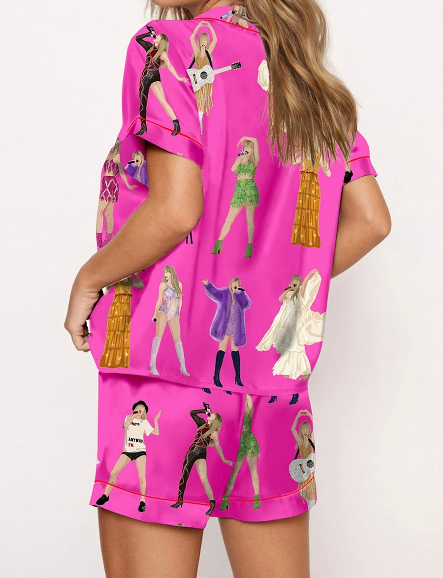 T-Swift hot pink satin PJs
