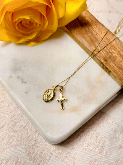 18k Gold Filled Mini Double Sided Lady of Grace Medal Pendant