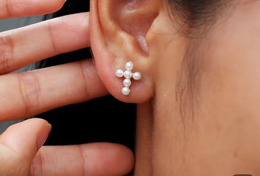 18k gold plated pearl cross earrings