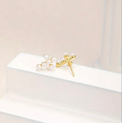 18k gold plated pearl cross earrings