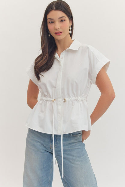 Entro white cinch waist blouse