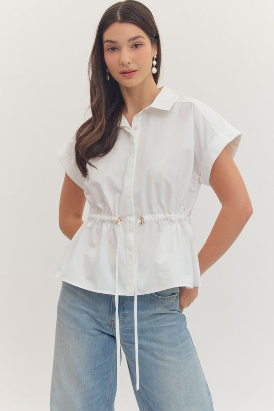 Entro white cinch waist blouse