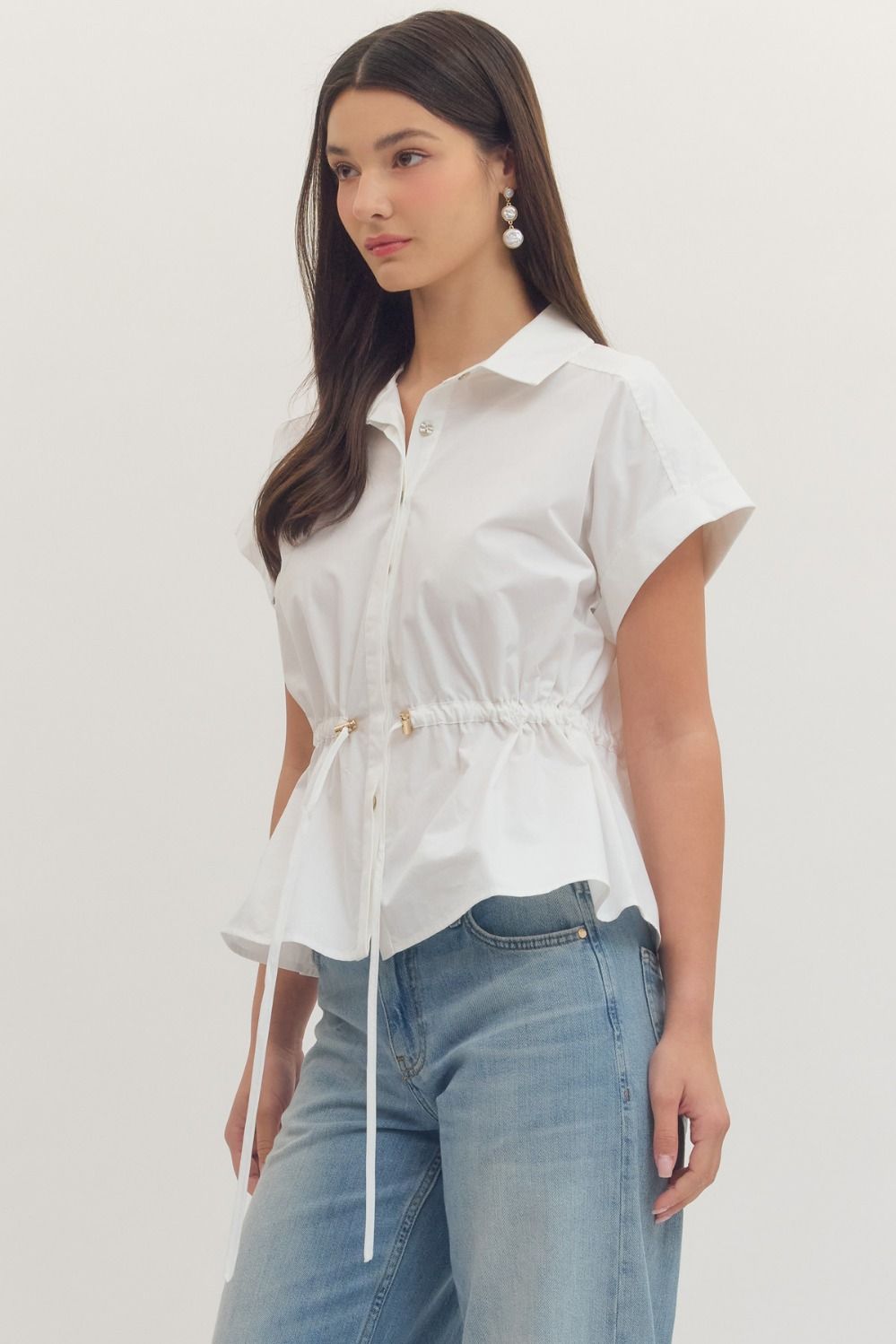 Entro white cinch waist blouse