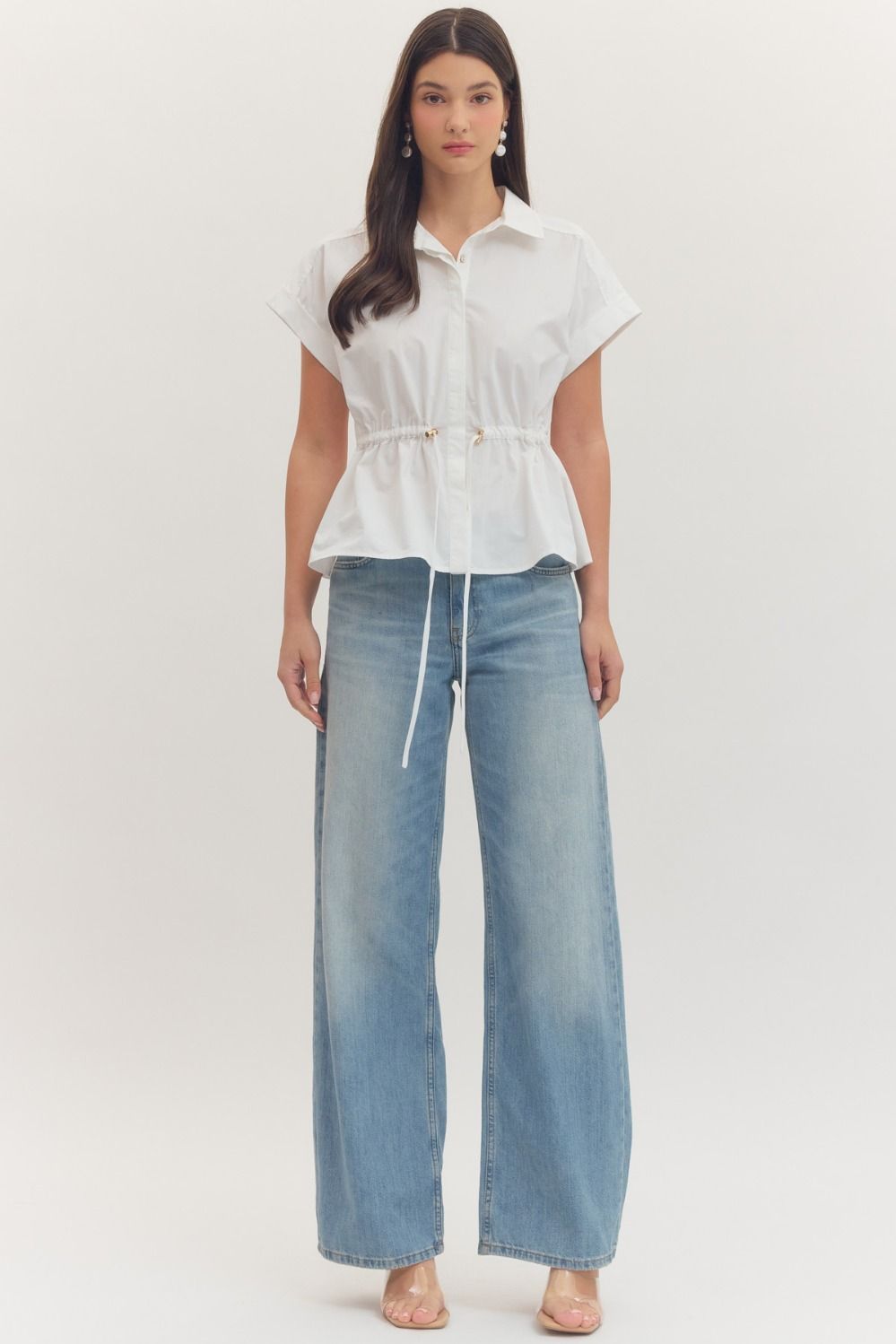 Entro white cinch waist blouse