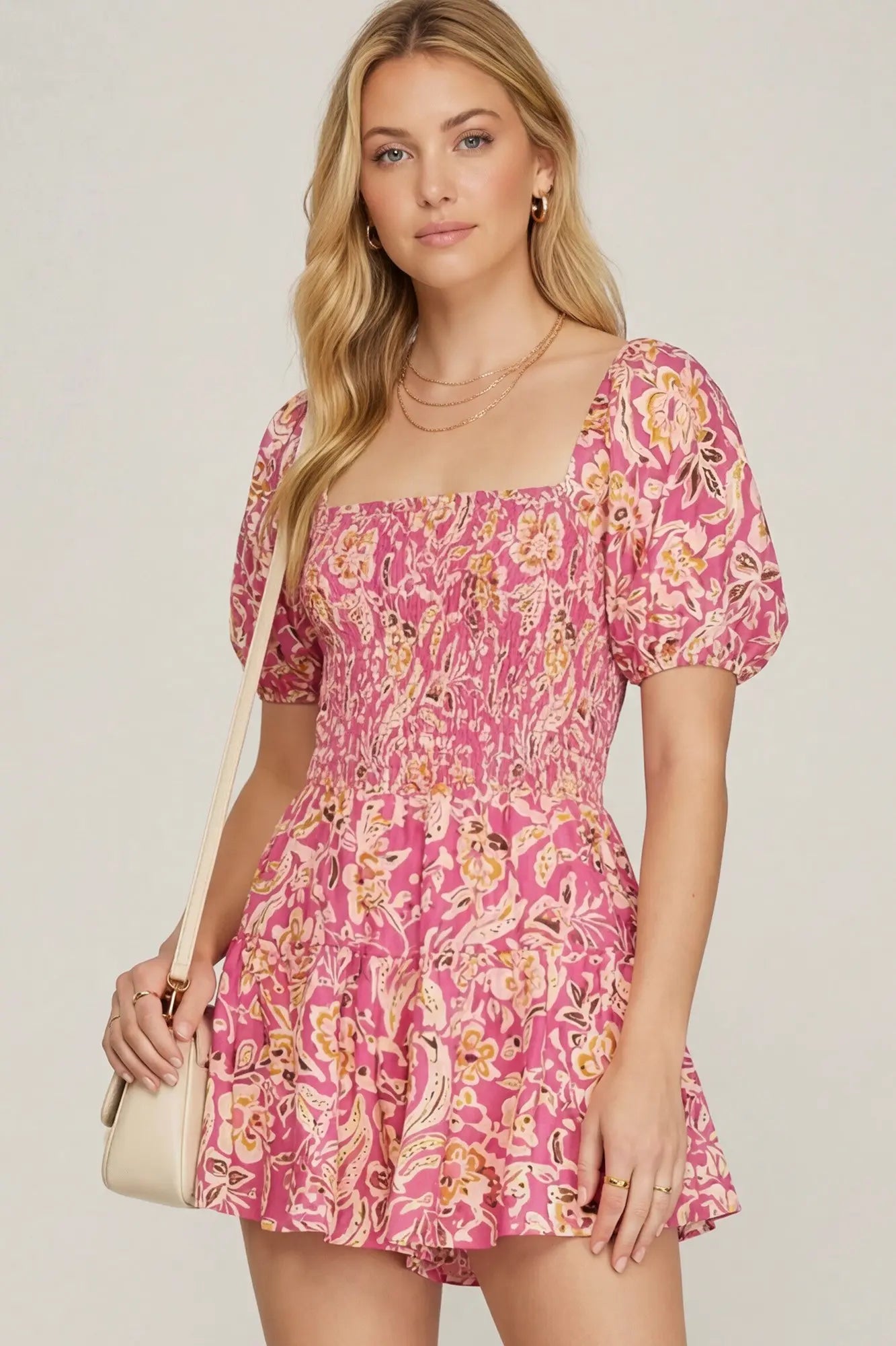 Flowy Square Neck Smocked Romper