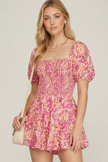 Flowy Square Neck Smocked Romper