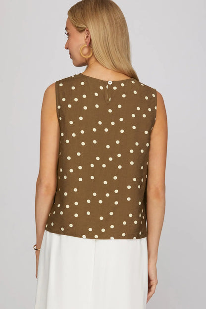Polka Dot flowy blouse / Brown : Cream