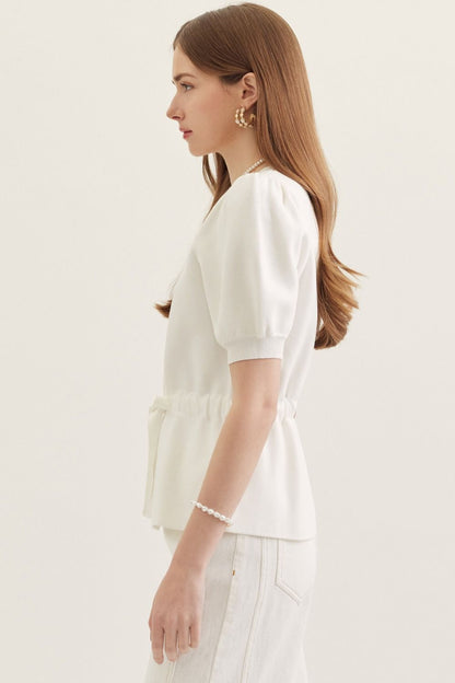 Entro tie waist puff sleeve knit top