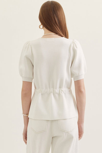 Entro tie waist puff sleeve knit top
