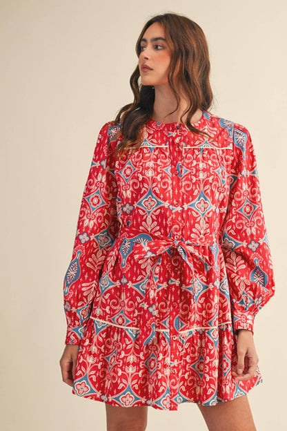 &MERCI EXCLUSIVE PRINT LONG SLEEVE BUTTON DOWN MINI DRESS