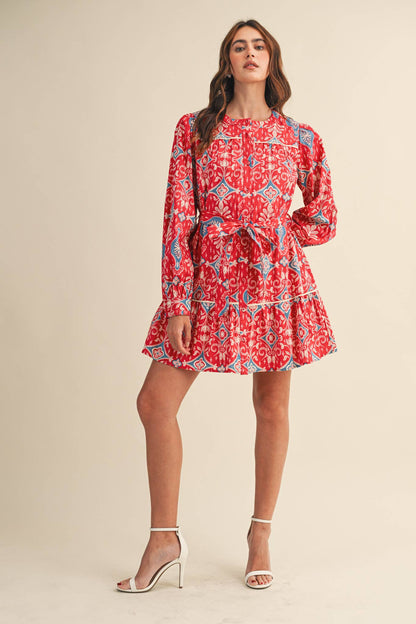 &MERCI EXCLUSIVE PRINT LONG SLEEVE BUTTON DOWN MINI DRESS