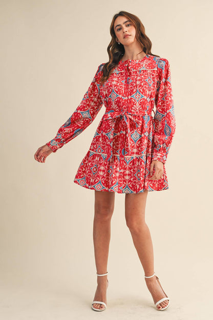 &MERCI EXCLUSIVE PRINT LONG SLEEVE BUTTON DOWN MINI DRESS