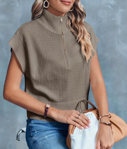 Lightweight half zip cropped sweater / mocha
