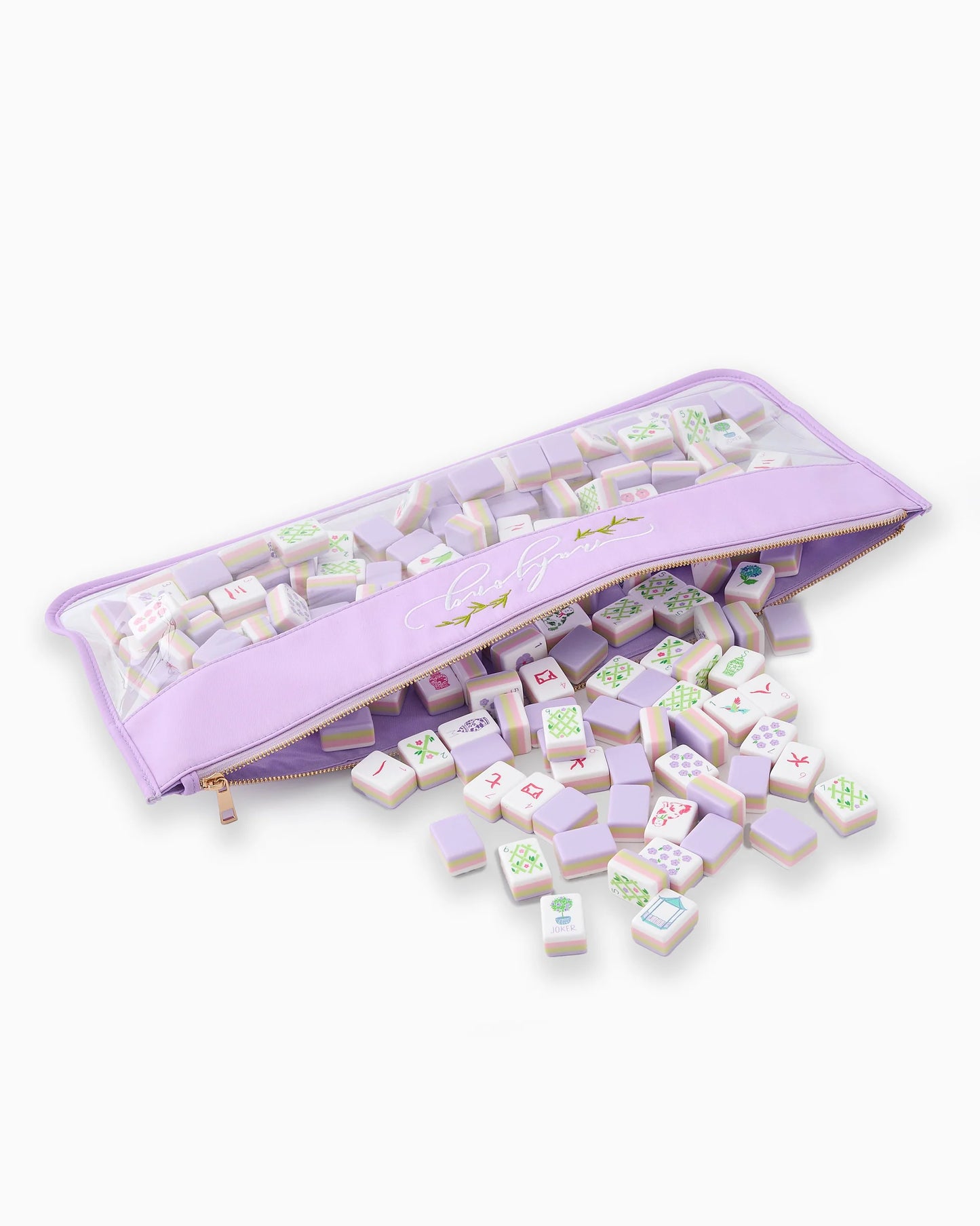 Lilac Script Mahjong tile bag