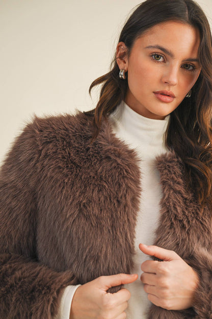 Mocha CROPPED FAUX FUR JACKET