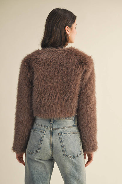 Mocha CROPPED FAUX FUR JACKET