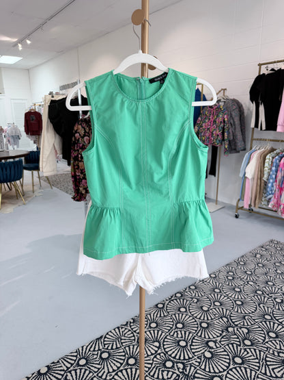 Strut & Bolt: Top-Stitch Peplin Sleeveless Top - GREEN