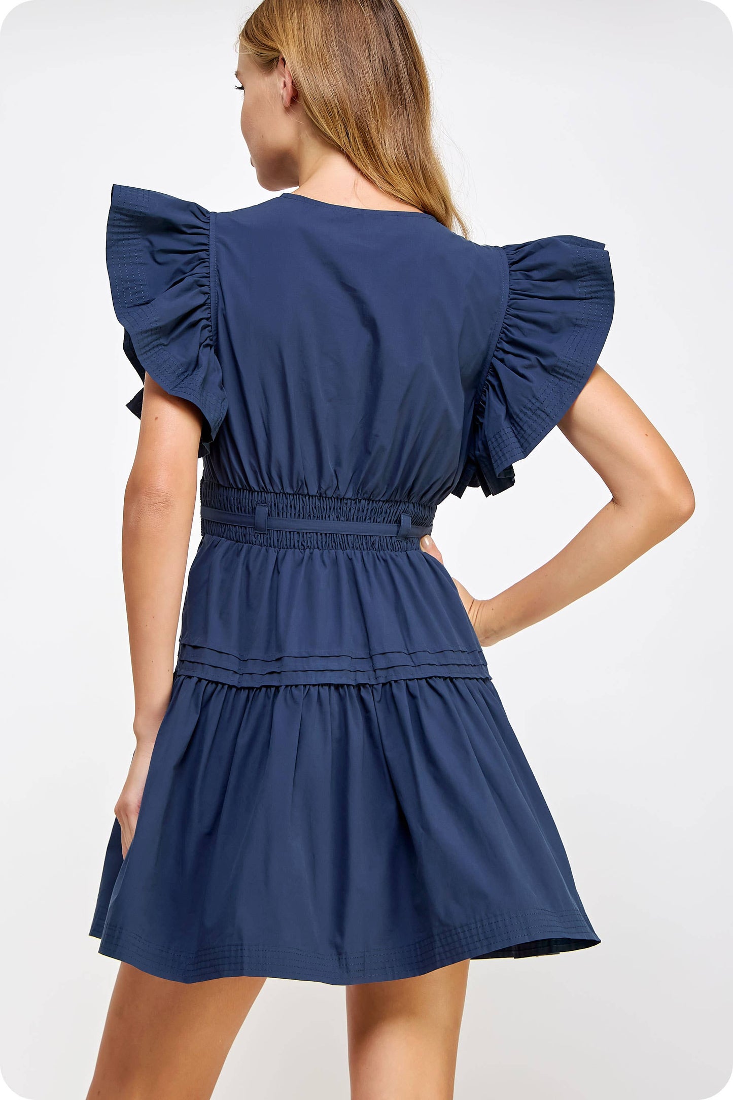 Strut & Bolt: Flutter Sleeve Poplin mini dress - NAVY