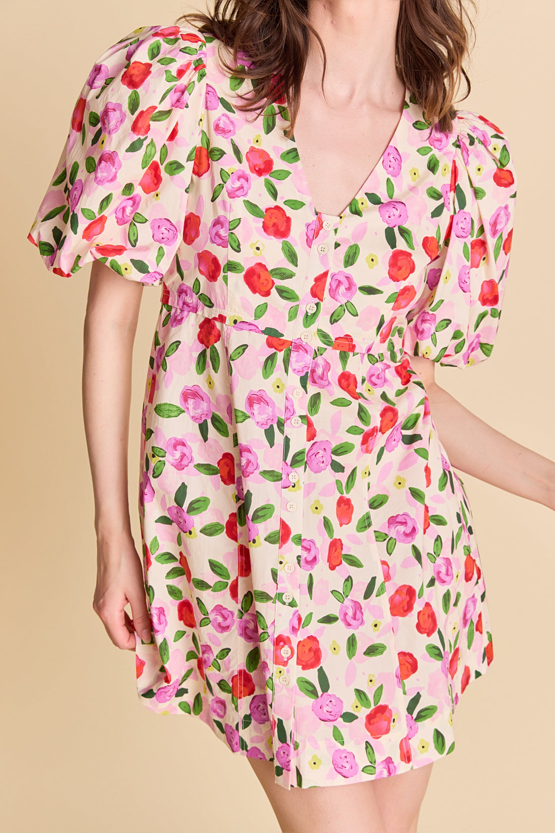 La’Ven Floral Print Mini Dress With Button Detail