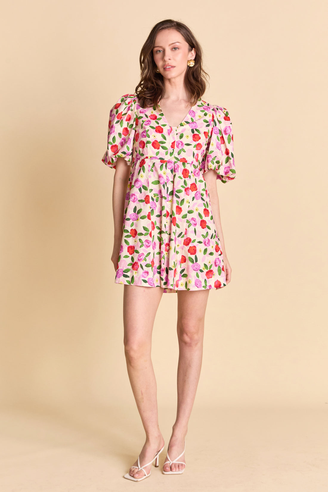 La’Ven Floral Print Mini Dress With Button Detail