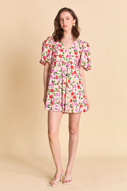 La’Ven Floral Print Mini Dress With Button Detail
