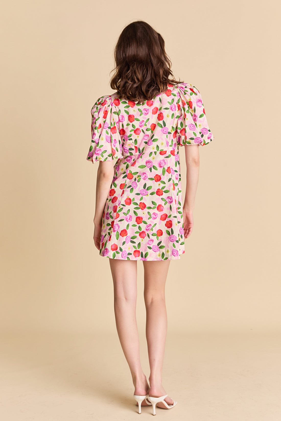 La’Ven Floral Print Mini Dress With Button Detail