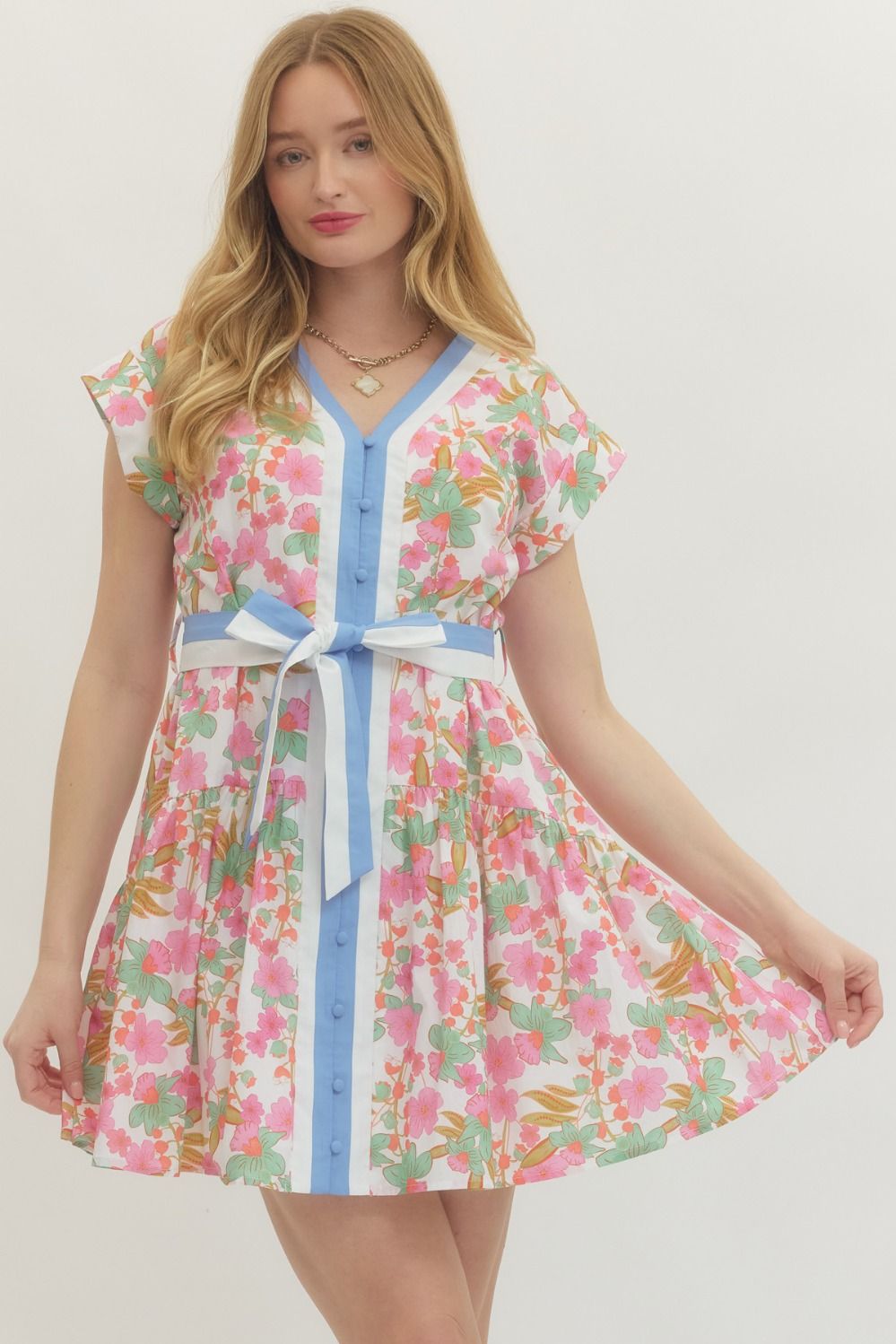 Entro floral button detail mini dress