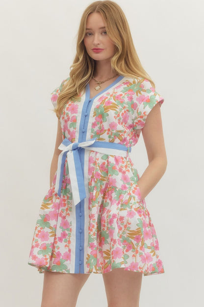 Entro floral button detail mini dress