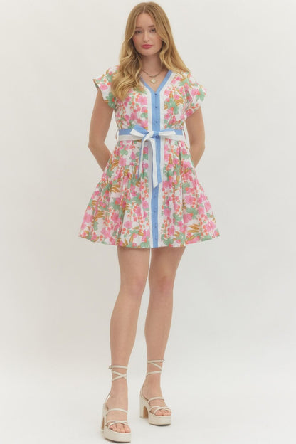 Entro floral button detail mini dress