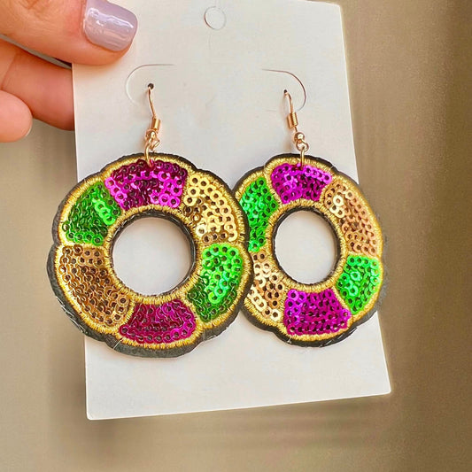 Sequin King Cake dangle earrings