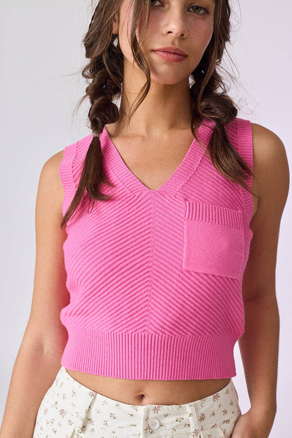 Hailey V-neck Front Pocket Crop Tank Top
