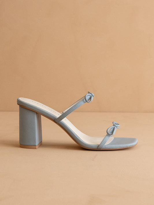 The Wendy | Blue Double Strap Bow Heels: BLUE