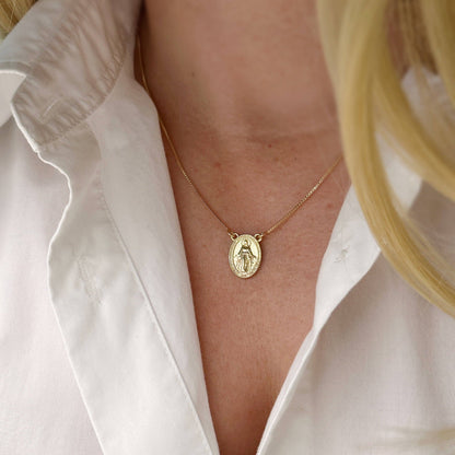 Mary Lady of Grace Double Sided Medal Necklace