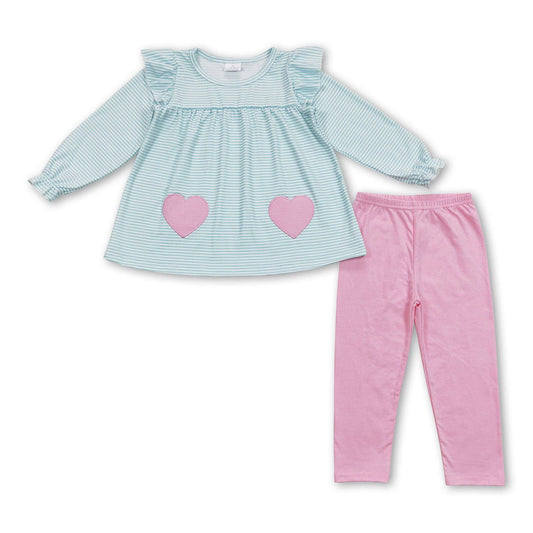 Stripe pink heart tunic leggings girls valentines clothes: 4T