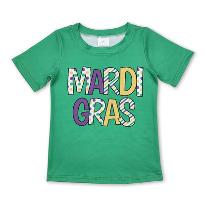 Short sleeves green mardi gras kids boys shirt: Green / 8-9T