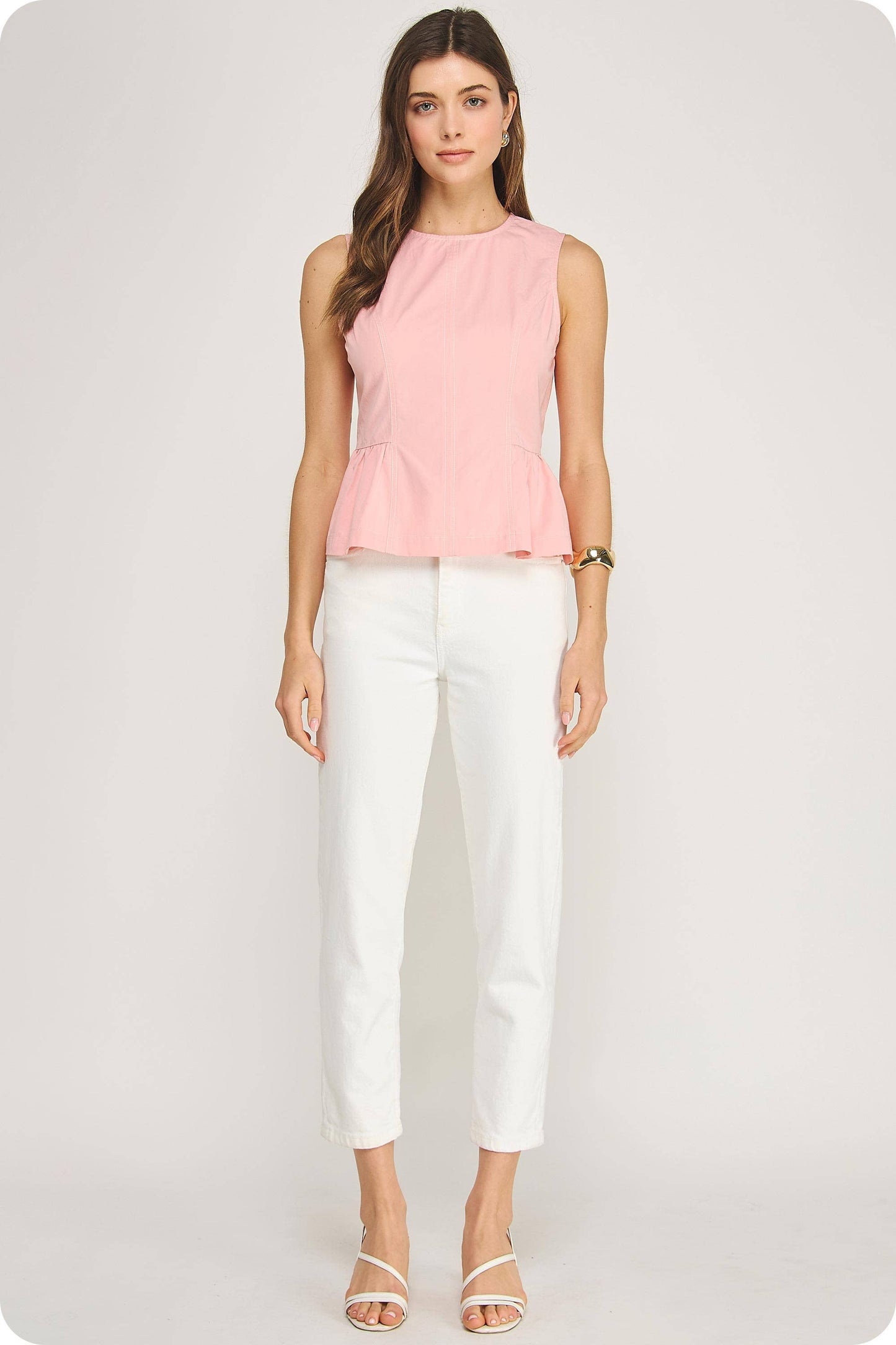 Top-stitch Poplin Sleeveless Top - CORAL PINK