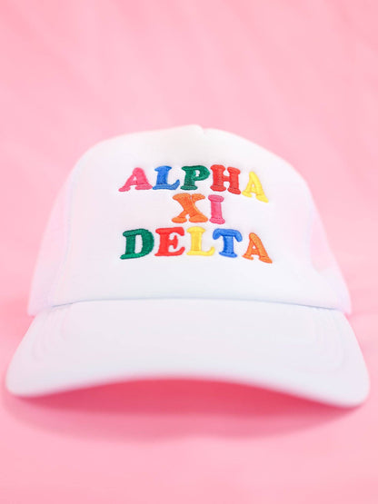 Sorority Fun Times Trucker Hat: ALPHA OMICRON PI
